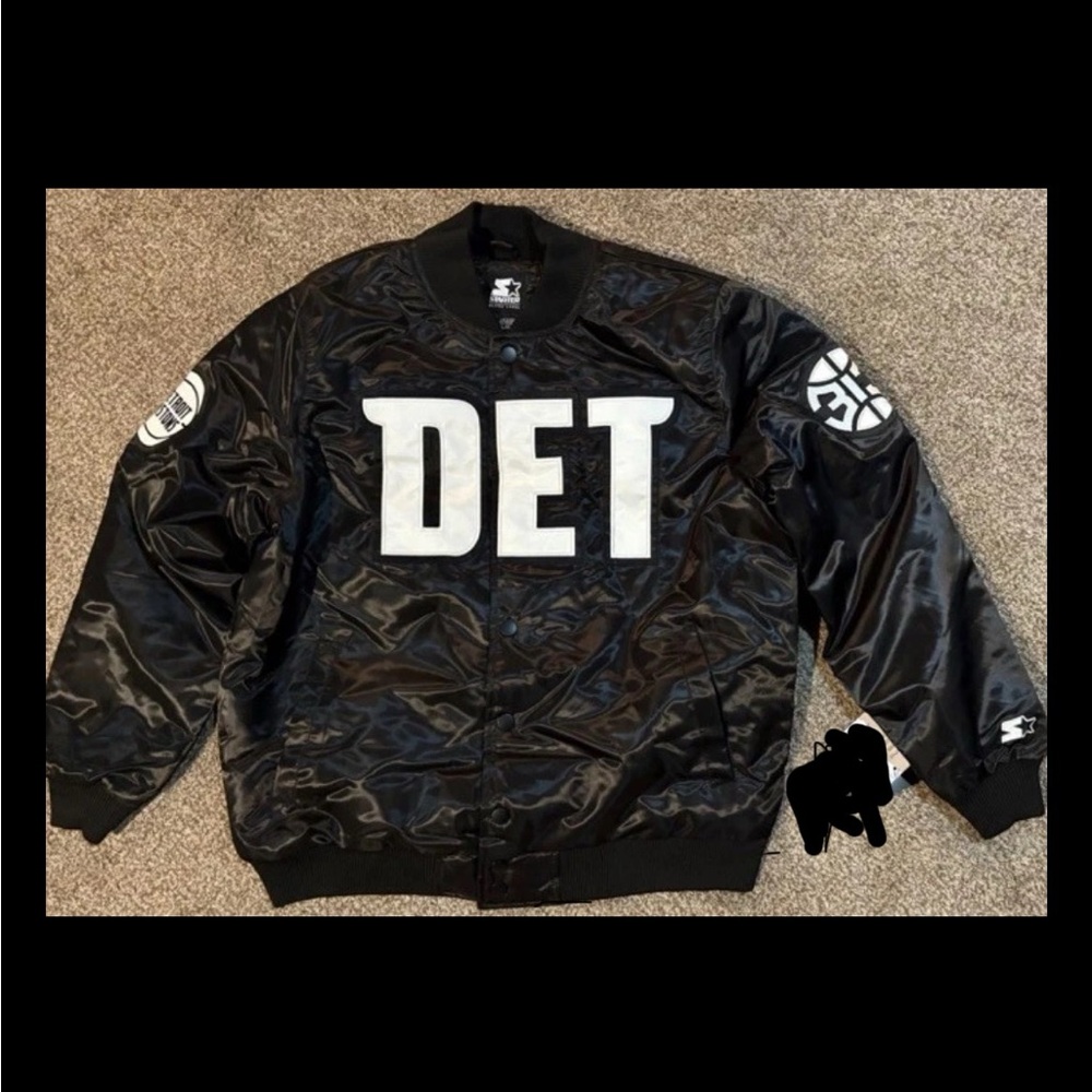 DETROIT PISTONS STARTER JACKET Satin Black Label Men’s ONE MEMBERS ONLY Size S